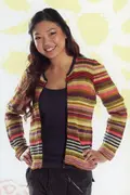 strikket stribet cardigan i stærke farver, Porcelæn cardigan designet af Annette Danielsen med Isagergarn