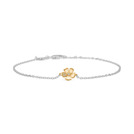 Fleur bracelet in sterling silver with 14-carat gold and a 0.014 ct brilliant-cut diamond (W, SI).