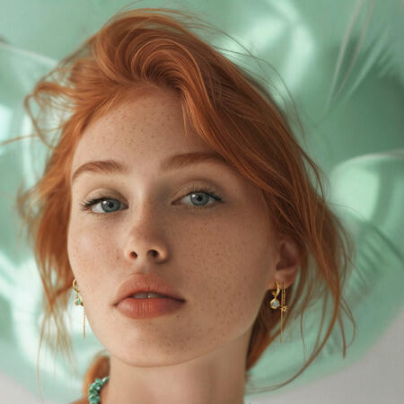 AI-model iført Ocean Aura øreringe udført i 925 ren sterlingsølv belagt med en slidstærk forgyldning i 18 karat guld.