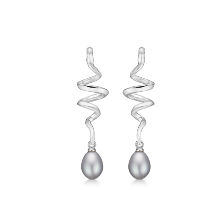 SWIRL W. PEARL sølv øreringe | Mads Z