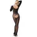 Sort gennemsigtig bodystocking med lange ærmer og åben bagdel – one size