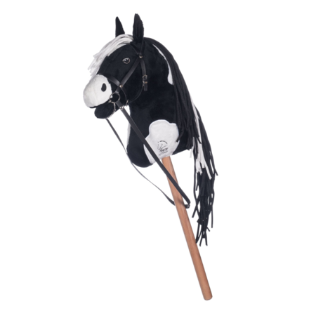 HKM sort og hvid broget kæphest med trense. Flot sort og hvid broget kæpheste fra HKM Kids Hobby Horsing kollektion.