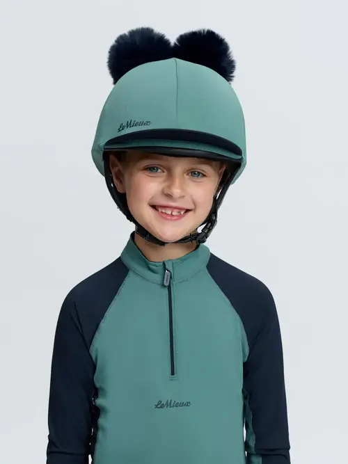LeMieux Mini Double Pom overtræk til Ridehjelm - Navy/Aloe