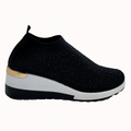 Sort slip-on sneaker med sorte sten og guld detalje på hæl