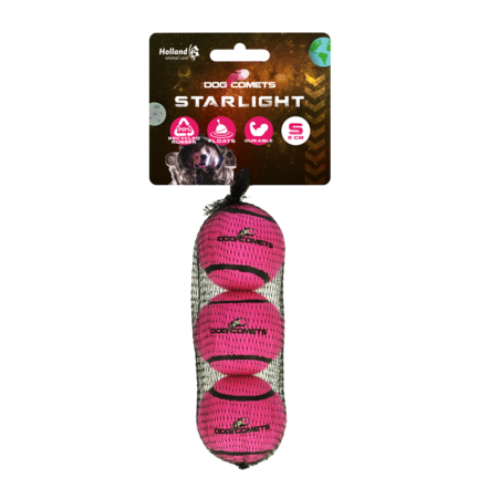 Dog Comets Starlight Tennisbold - 3 pak, S, pink