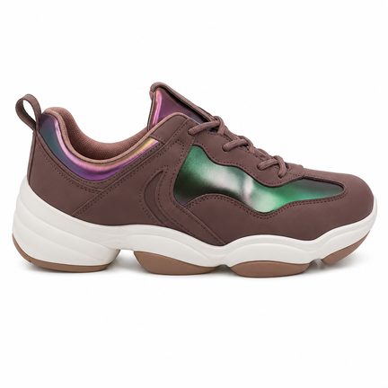 Chunky sneaker med metallisk lilla/grøn detalje – Dame