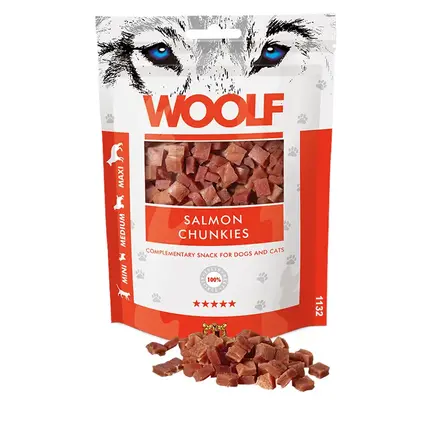 WOOLF Salmon Chunkies | 100 gram | Hundegodbidder med laks