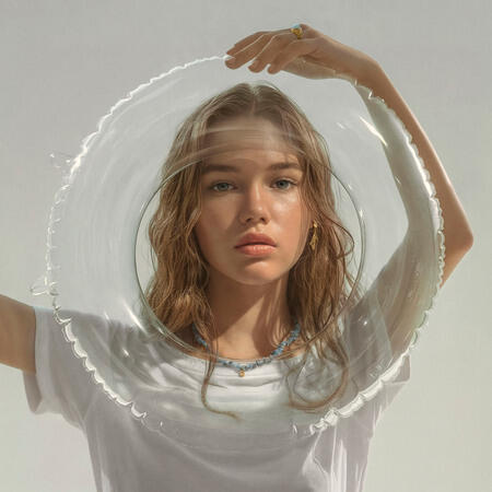 AI-model iført Seashell Secrets stenhalskæde udført i 925 ren sterlingsølv med 18 karat forgyldning.