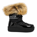 Sort vintersko med lakfinish og faux fur pelskant til damer