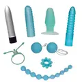 The Turquoise Pleasure Set – 8-delt erotisk sæt med dildo og vibrator