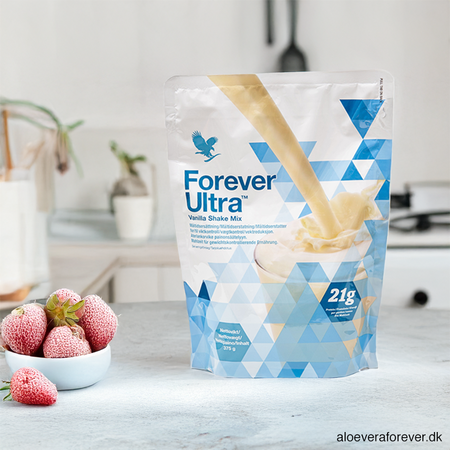 Forever Ultra Vanilla er rigtig god med frosne bær, fx jordbær