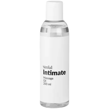 Sinful intim massageolie i klar flaske 200 ml til sensuel og intim massage for par