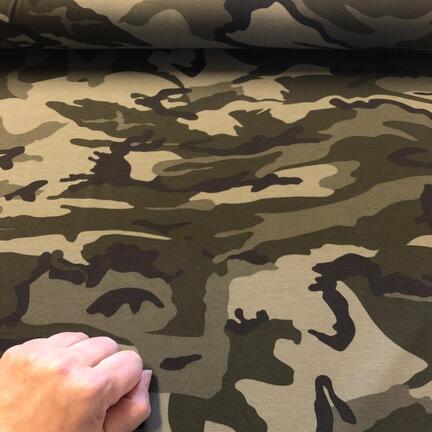 Bomuldsjersey med camouflageprint, til fede, personlige kjoler i store størrelser