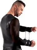 Svenjoyment Bondage Harness Shirt – sort mesh fetishtrøje med læderlook-stropper og metalringe