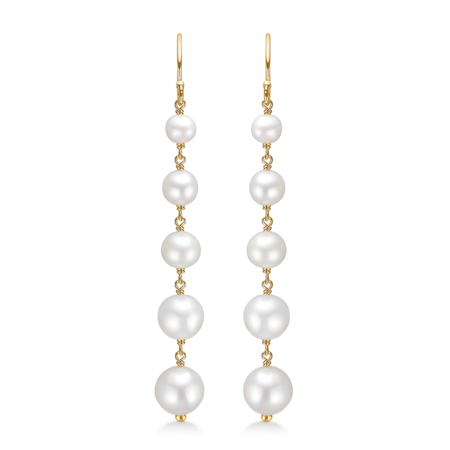 TREASURE øreringe i 14 karat guld med 5 hvide kulturperler i forløb.