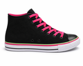Sort kanvas high cut sneaker med pinke snørrebånd