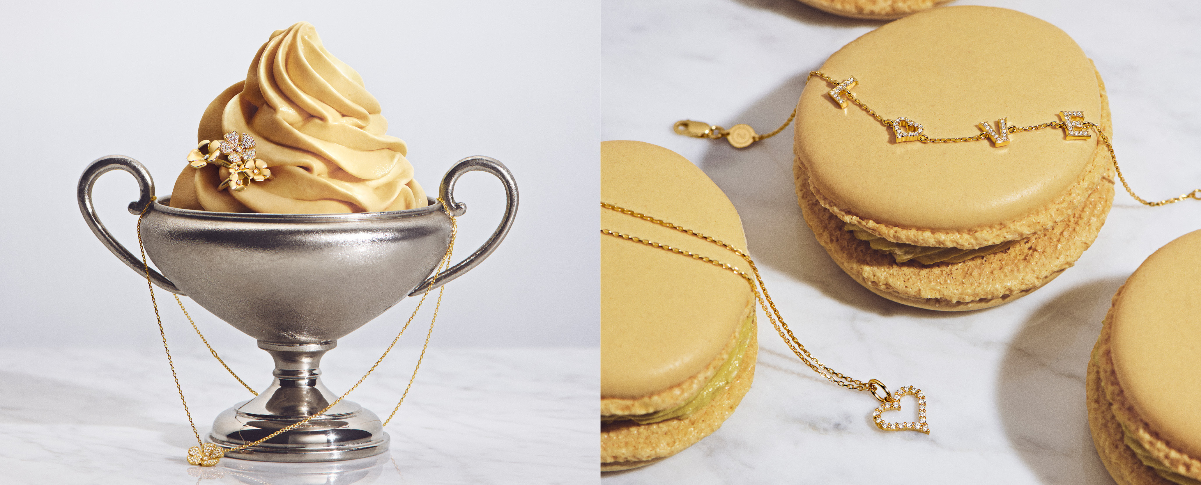 Fleur jewellery series and Tender Love and Heart bracelet in 14 carat gold with diamonds