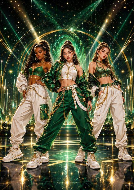 K-pop sukkerprint A4 med smaragdgrønt gulddanseteam til fødselsdagskage
