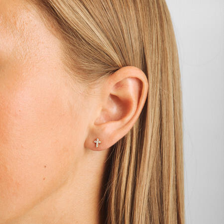 Diamond Faith earrings in 14-carat gold, on model