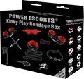 Power Escorts Kinky Nurse Bondage Box – komplet BDSM-sæt i sort og rød.