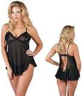 Cottelli sort babydoll med blonde-detaljer