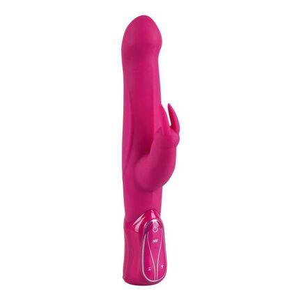 Rabbit vibrator med stød og vibration – pink rabbit dildo med struktureret skaft og klitorisstimulator.