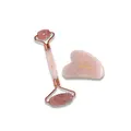 Rose Quartz Roller og Gua Sha redskaber i rosakvarts – naturlig ansigtsmassage til hudpleje og lymfedrænage