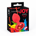 Emballage til Colorful Joy Jewel Red Plug Small fra You2Toys med mål og illustration af den røde buttplug.