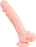 Naturtro dildo i silikone, 24 cm med sugekop, åretegning og selvlysende effekt.