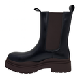 Sort dame Chelsea-boot med brun elastik og chunky brun sål