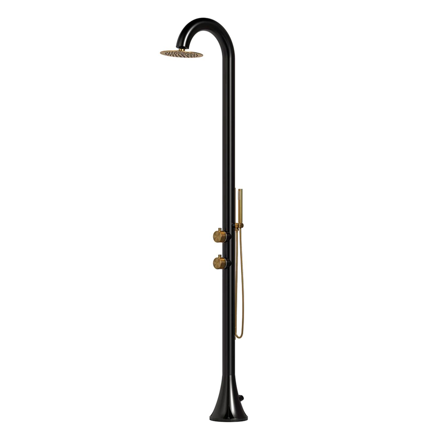 Sined LUNA DUO NERA ORO – Freistehende Außendusche aus AISI 316L Edelstahl – Schwarz/Messing – Handbrause – Warm- und Kaltwasser