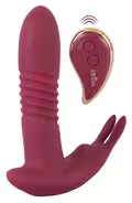 Rød JAVIDA RC Hands-free 3 Function Vibrator med skaft og klitorisstimulator.