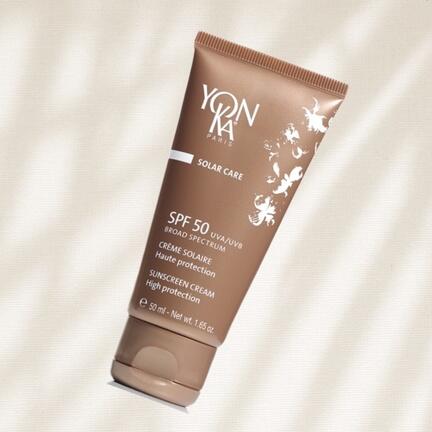 Yonka SPF 50 bredspektret solcreme – vandfast solbeskyttelse med anti-aging effekt, uden nanopartikler, velegnet til alle hudtyper