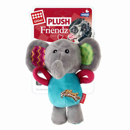 GiGwi Plush Friendz Elephant med knitrende ører og piver i maven og hoved.