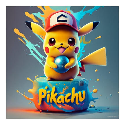 Kvadratisk Pokémon-inspireret kageprint med Pikachu i rød kasket og blå bold