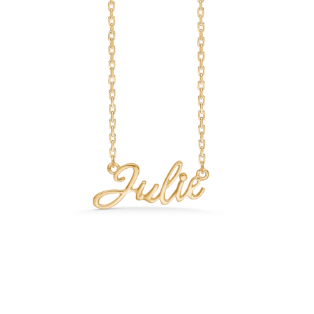 Name Tag Julie is made of 925 pure sterling silver plated with a durable 18 karat gold plating.