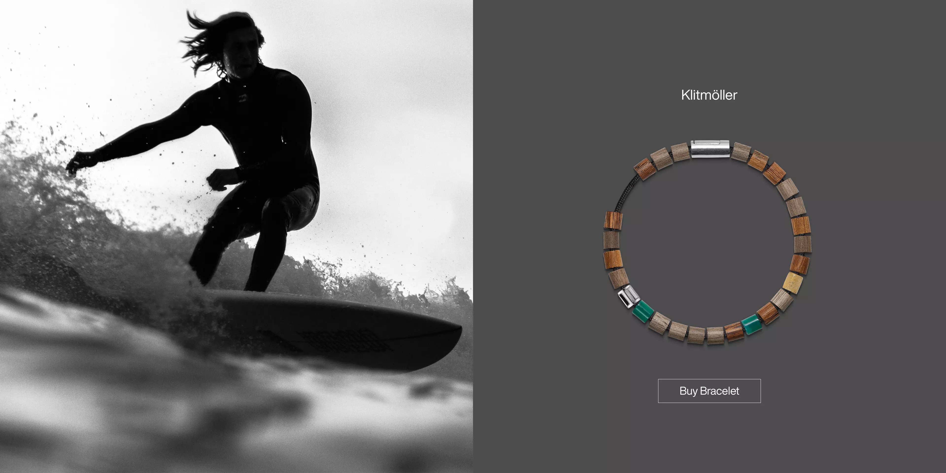 Mandlig surfer med Klitmøller armbånd