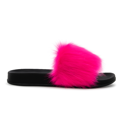 Dame slippers med hot pink faux fur rem og sort sål