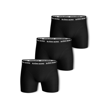 Björn Borg boxershorts 3-pak. Ugentlig komfort med 3 sorte par i blød bomuld. Hovedstof: 95% bomuld, 5% elastan.