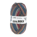 garnnoegle af maerket super soxx fra lang yarns i farven moerk blaa fuchsia brun