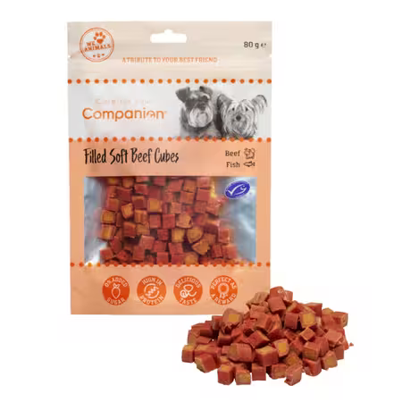 NYHED! Companion Soft Beef Cubes - Oksekød fyldt med lækker laks og torsk
