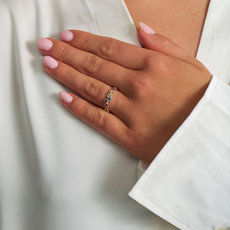 LUXURY RAINBOW PETITE ring i 14 karat guld med brillantslebne ædelsten på model