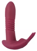 Rød JAVIDA RC Hands-free 3 Function Vibrator med skaft og klitorisstimulator.