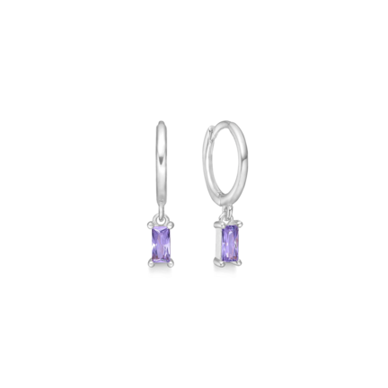 Purple Infinity Earrings - Small hoops with purple zirconia stone in 925 sterling silver