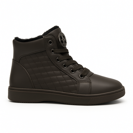 Sort højtop vinter sneaker til mænd med kviltet side og pelsfor