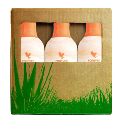 Trip med 3 stk. Forever Aloe Peaches Aloe vera juice drik