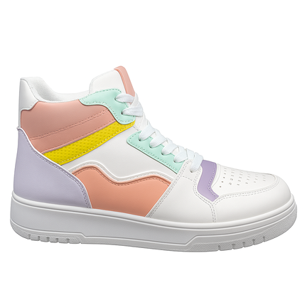 High-top damesneaker i hvid med pastelfarvede detaljer