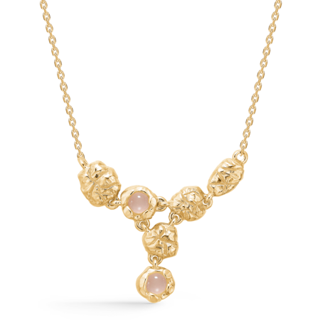 Element necklace made of 925 pure sterling silver plated with 18 karat gold set with pink zirconia.