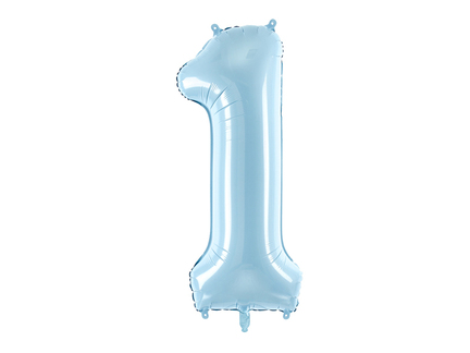 Lyse blå 1 tals folie ballon til helium - 1 års fødselsdags ballon