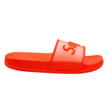 Neon orange badesandal med hvid rem og orange “Super” tekst